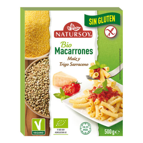 Macarrones de maíz y trigo sarraceno sin gluten Natursoy 500gr