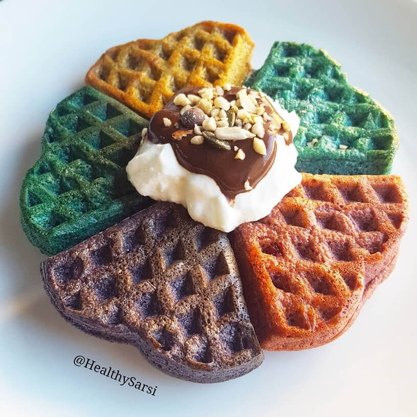 Receta de Gofres de espelta multicolor