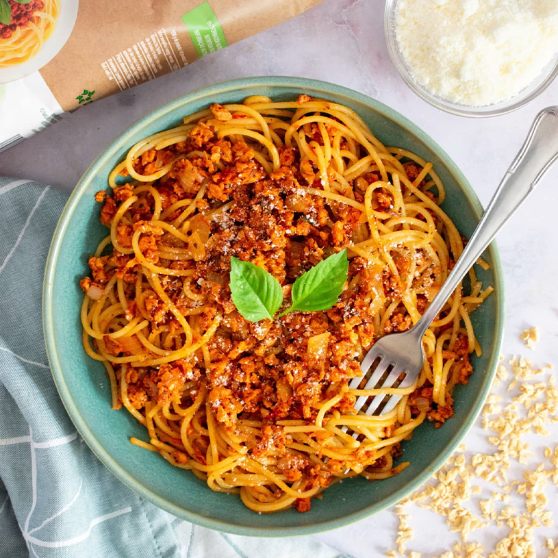 Receta de Pasta con boloñesa de proteína texturizada